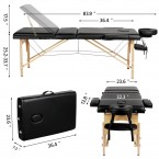 Yaheetech Massage Table Portable Massage Bed Massage Therapy Table Spa Bed 84 Inch Adjustable 3 Fold Salon Bed Face Cradle Bed Black