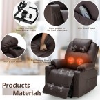 Esright Power Lift Chair Electric Recliner Sofa for Elderly, Faux Leather Electric Recliner Chair with Heated Vibration Massage, Side Pocket Cup Holder and USB Port, Dark Brown