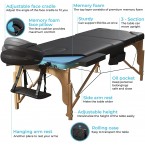 Luxton Home 3-Section Premium Memory Foam Massage Table with Rolling Carrying Travel Case - Easy Set Up - Foldable & Portable - Adjustable Height, Head Cradle, Hanging Arm Rest, & Side Storage Pocket