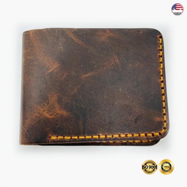 Handmade Pure Leather Wallet For Men Gold Stitch..