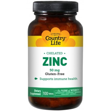 Country Life Zinc 50 mg (Amino Acid Chelate), Tablets, 100-Count