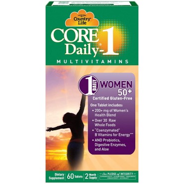 Country Life Core Daily-1 for Women 50 Plus - 60 Tablets - 200+mg of Women's Health Blend - Over 30 Raw Whole Foods