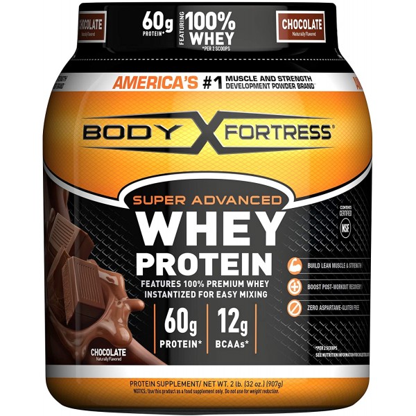 Body Fortress Super Advanced Whey Protein Powder, Gluten Free, Chocolate, 2 Pound