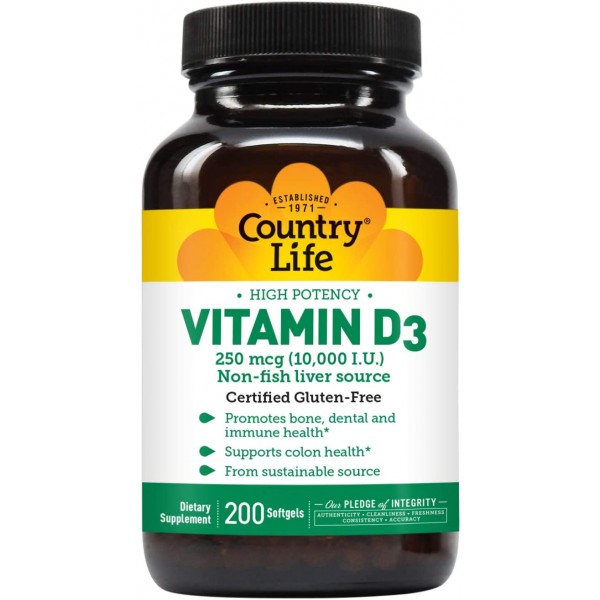 Vitamin D3 10000 Iu Country Life 200 Softgel