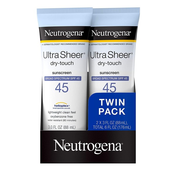 Neutrogena Ultra Sheer Dry-Touch Water Resistant and Non-Greasy Sunscreen Lotion with Broad Spectrum SPF 45, TSA-Compliant travel 