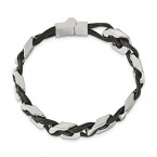 Buy ICE CARATS Stainless Steel Black Leather 8 Inch Bracelet Online in UAE