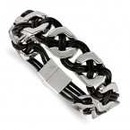 Buy ICE CARATS Stainless Steel Black Leather 8 Inch Bracelet Online in UAE