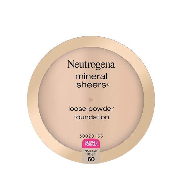 Neutrogena Mineral Sheers Lightweight Loose Powder Makeup Foundation with Vitamins A, C, & E, Sheer to Medium Buildable Coverage, Skin Tone Enhancer, Face Redness Reducer, Natural Beige