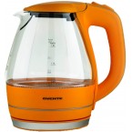 Ovente Portable Electric Glass Kettle 1.5 Liter with Blue LED Light and Stainless Steel Base, Fast Heating Countertop Tea Maker Hot Water Boiler with Auto Shut-Off & Boil Dry Protection, Orange KG83O