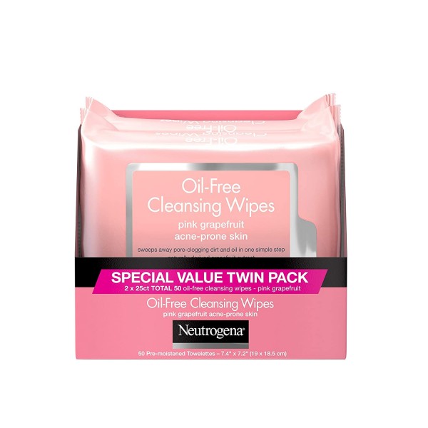 Neutrogena Twin Pack Oil Free Cleansing Wipes, Pink Grapefruit