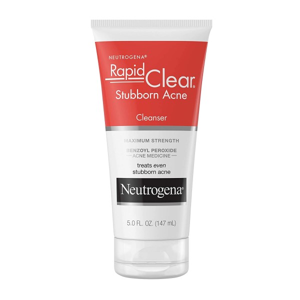 Neutrogena Rapid Clear Stubborn Acne Face Wash with 10% Benzoyl Peroxide Acne Treatment Medicine, Daily Facial Cleanser to Reduce Size and Redness of Acne, Benzoyl Peroxide Acne Face Wash