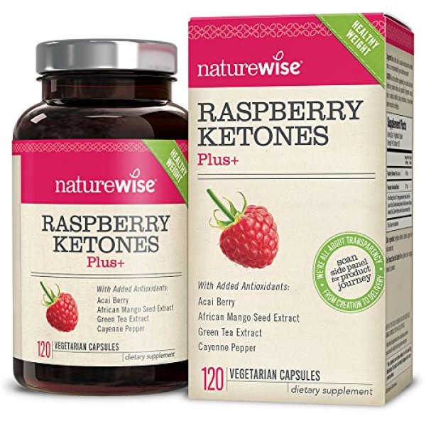 NatureWise Raspberry Ketones Plus+, Advanced Antioxidant & Green Tea Extract for Weight Loss, Appetite Suppression, Organic Kelp, Resveratrol, Vegan, Gluten-Free, 120 count