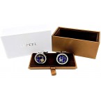 LBFEEL Really Spins Rhodium Plated Blue Globe Earth Cufflinks for Men with a Gift Box