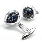 LBFEEL Really Spins Rhodium Plated Blue Globe Earth Cufflinks for Men with a Gift Box