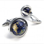 LBFEEL Really Spins Rhodium Plated Blue Globe Earth Cufflinks for Men with a Gift Box