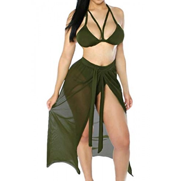 Original Kisscynest Women's Straps Cut Out Mesh Maxi Skirt Coverup Three Pieces Swimsuit sale in UAE