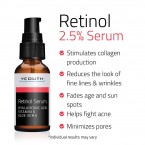 Retinol Serum 2.5% with Hyaluronic Acid, Aloe Vera, Vitamin E - Boost Collagen Production, Reduce Wrinkles, Fine Lines, Even Skin Tone, Age Spots, Sun Spots