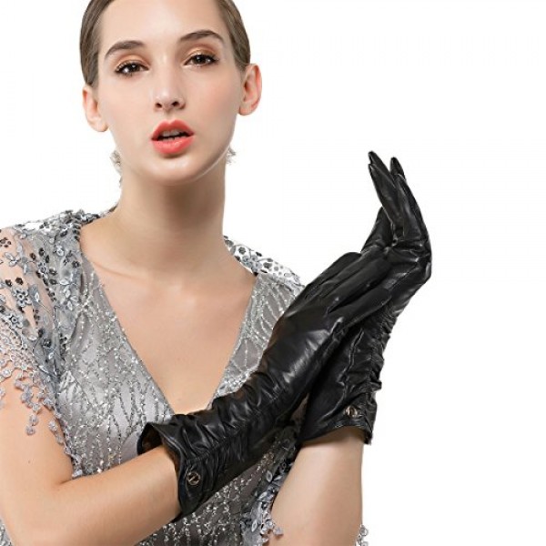 womens italian lambskin leather glove winter warm long fleece lining gloves shop online in UAE