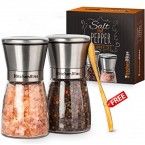 Professional Salt and Pepper Grinder Set – Premium Stainless Steel Salt and Pepper Shakers with Ceramic Spice Grinder Mill for Adjustable Coarseness - Free Bonus.