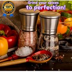 Professional Salt and Pepper Grinder Set – Premium Stainless Steel Salt and Pepper Shakers with Ceramic Spice Grinder Mill for Adjustable Coarseness - Free Bonus.