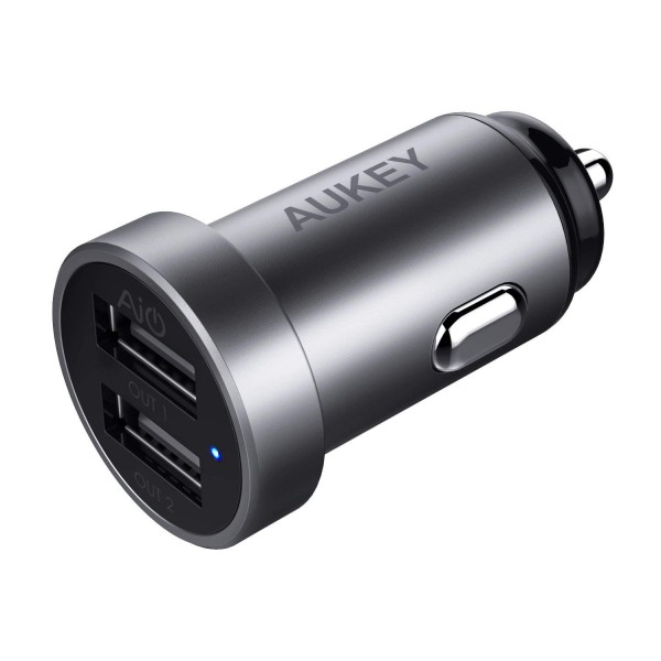 Original AUKEY Car Charger Dual-Port & Aluminum Alloy Finish imported from USA