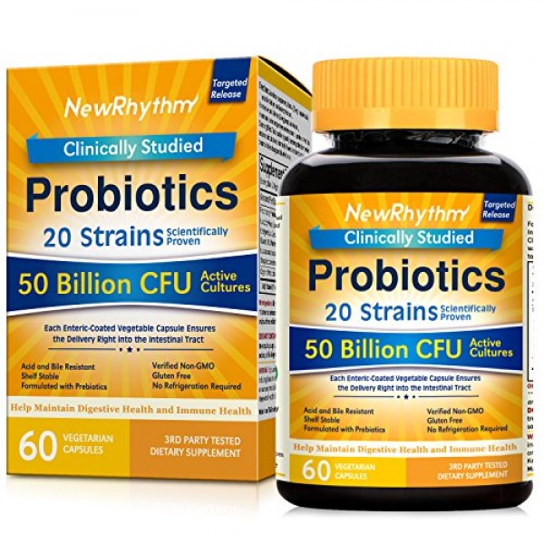 New Rhythm Probiotics 50 Billion CFU 20 Strains, 60 Veggie Capsule sale in UAE