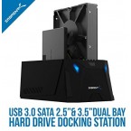 Sabrent USB 3.0 to SATA I/II/III Dual Bay External Hard Drive Docking Station for 2.5 or 3.5in HDD, SSD with Hard Drive Duplicator/Cloner Function [10TB Support] (EC-HD2B)