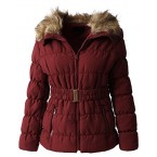 Hat and Beyond EC Womens Quilted Faux Fur Lined Belted Coat (Small/gj1133_mulbery)