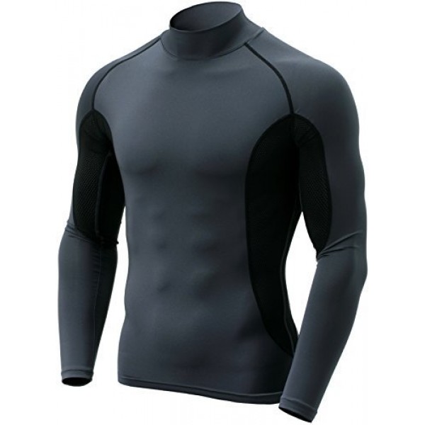 CQR Men's Mock Long-Sleeve Mesh-Side Compression Cool Baselayer Top online in UAE