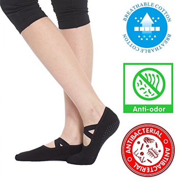 Socks for Women Non Skid Socks with Grips (Size 6-10, Ballet Straps Yoga Socks (1 pair))