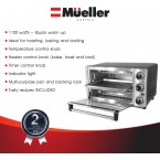 Toaster Oven 4 Slice, Multi-function Stainless Steel Finish with Timer - Toast - Bake - Broil Settings, Natural Convection - 1100 Watts of Power, Includes Baking Pan and Rack by Mueller Austria