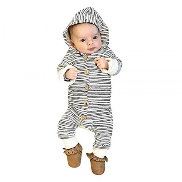 feitong newborn baby boy girl long sleeve stripe hooded romper jumpsuit shop online in UAE