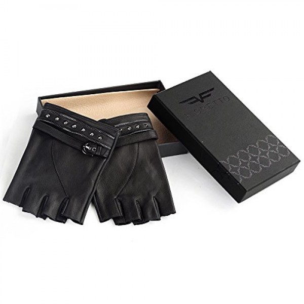 fingerless black leather gloves for women fioretto half finer sheepskin gloves for driving shop online in UAE