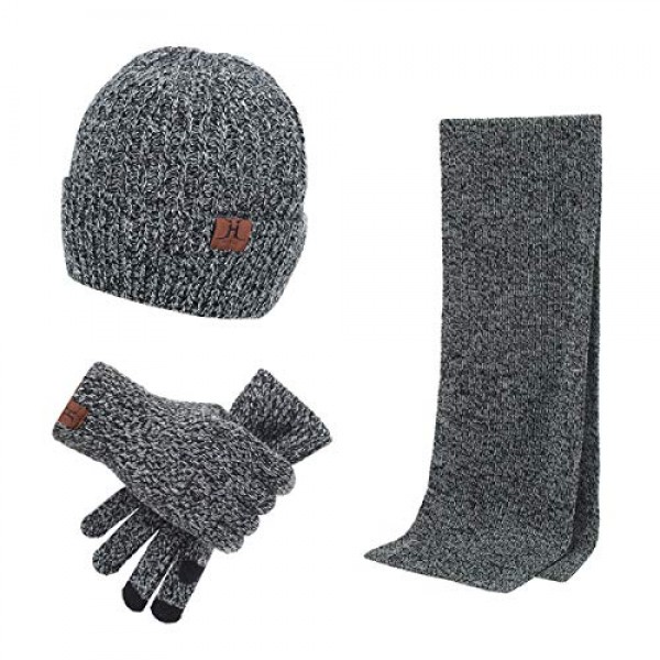 lanzom warm winter men knitted set hat+long scarf+touch screen gloves shop online in UAE