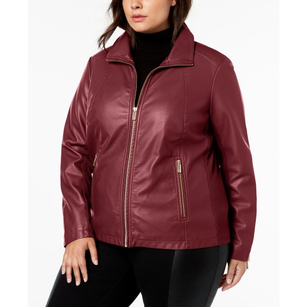 Buy Kenneth Cole Plus Size Mixed-Media Moto Jacket imported from USA