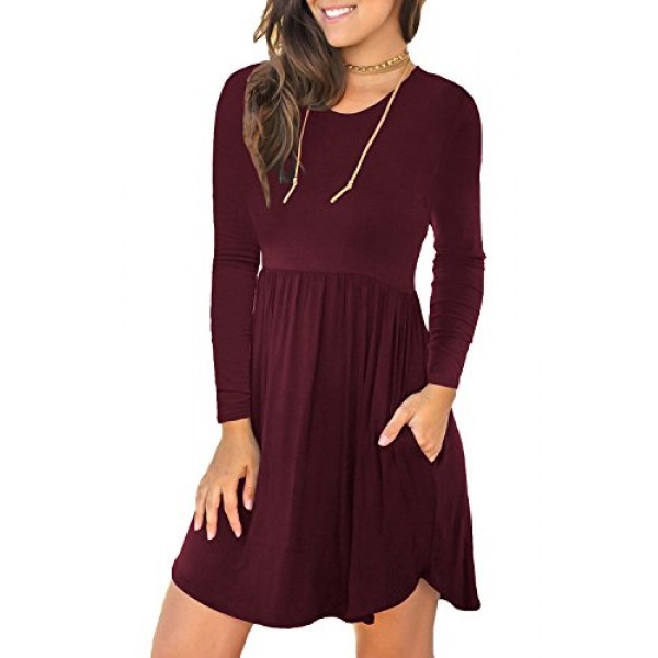 womens long sleeve loose plain dresses casual short dress shop online in UAE