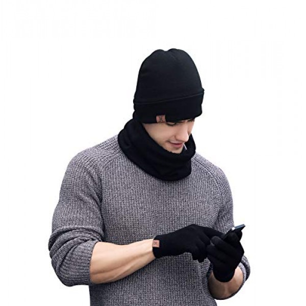 winter beanie hat scarf touch screen gloves knitted cap set unisex for men women shop online in UAE