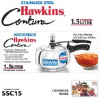 Hawkins Contura Stainless Steel Pressure Cooker For Induction, Gas And Electric Stoves (1.5 Liter)