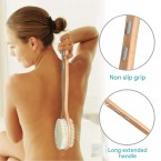 Shower Body Exfoliating Brush，Bath Back Cleaning Scrubber with Upgrade Long Bamboo Handle，Dry or Wet Skin Exfoliator Brush with Soft and Stiff Bristles Back Washer for Men Women