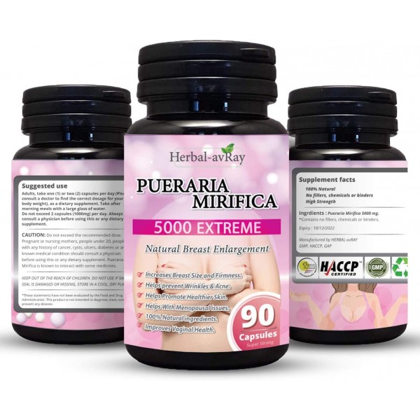 Pueraria Mirifica Capsules 5000mg - Natural Breast Enhancement Pills for Women - Breast Enlargement Pills - Breast Enlarger, Vaginal Health, Menopause Relief, Skin & Hair Health 90 Vegetarian Capsules