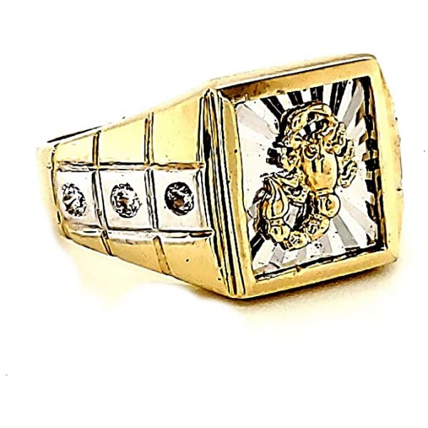 Real 10K Solid Yellow Gold Mens Scorpio Style Square Ring With CZ