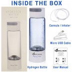 H2Wellness - Hydrogen Water Bottle Machine Generator SPE PEM Advanced Technology, Vent With Inhaler Adapter (White - Borosilicate)