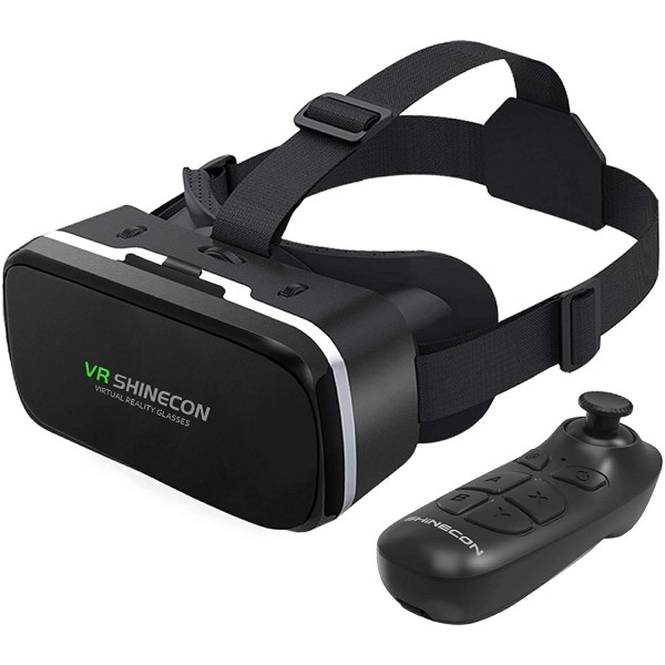 VR SHINECON Headset with Remote Controller 3D Glasses Goggles HD Virtual Reality Headset Compatible with iPhone & Android Phone Eye Protected Soft & Comfortable Adjustable Distance for Phones 4.7-6.53