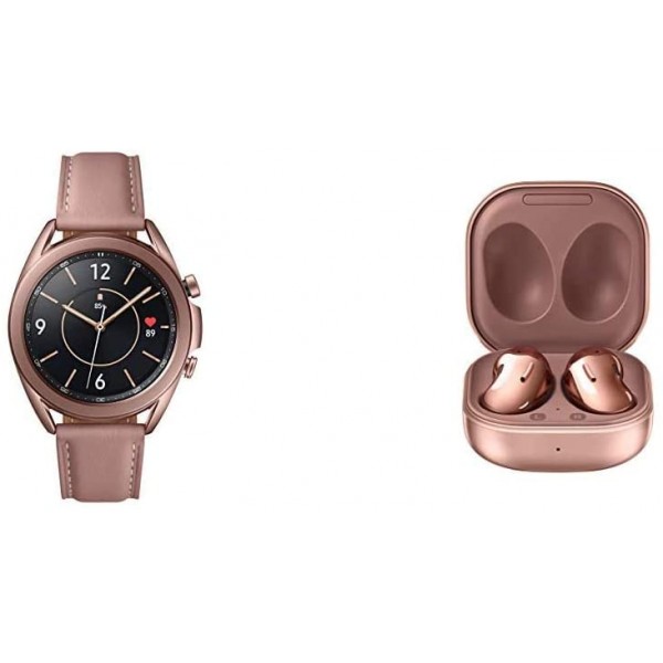 Samsung Galaxy Watch 3 (41mm, GPS, Bluetooth) Smart Watch - Mystic Bronze with Samsung Galaxy Buds Live, T, Mystic Bronze