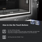 ROOMTEC 24 x 30 Inches LED Bathroom Mirror with Front and Backlit,Anti-Fog,3 Colors and Dimmable Light(Horizontal/Vertical)