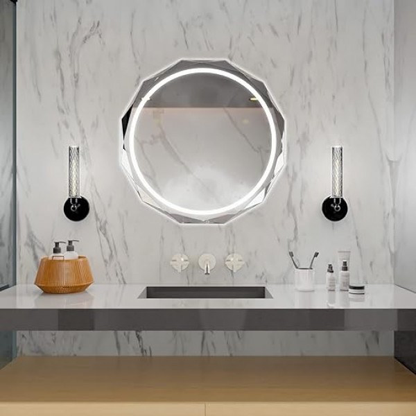 Snugace Round Led Bathroom Mirror, Beveled Edge ..